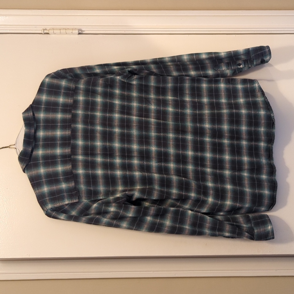 O'Neill men's flannel shirt. Teal, grey and baby blue plaid. Size L. - Picture 3 of 5